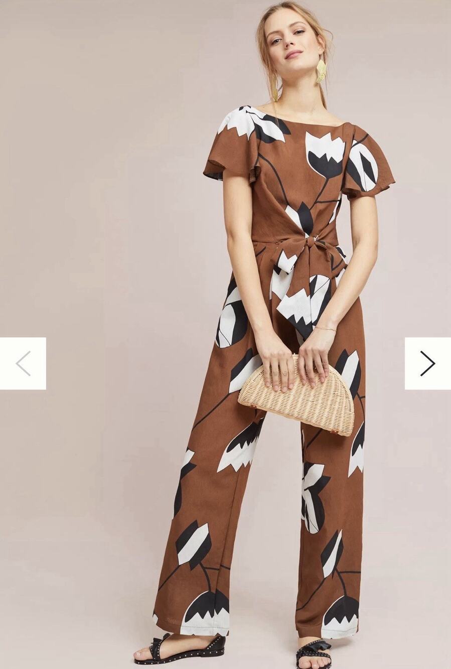 Anthropologie Eva Franco Miranda Jumpsuit 8 Wide Leg Faux Wrap Pockets READ